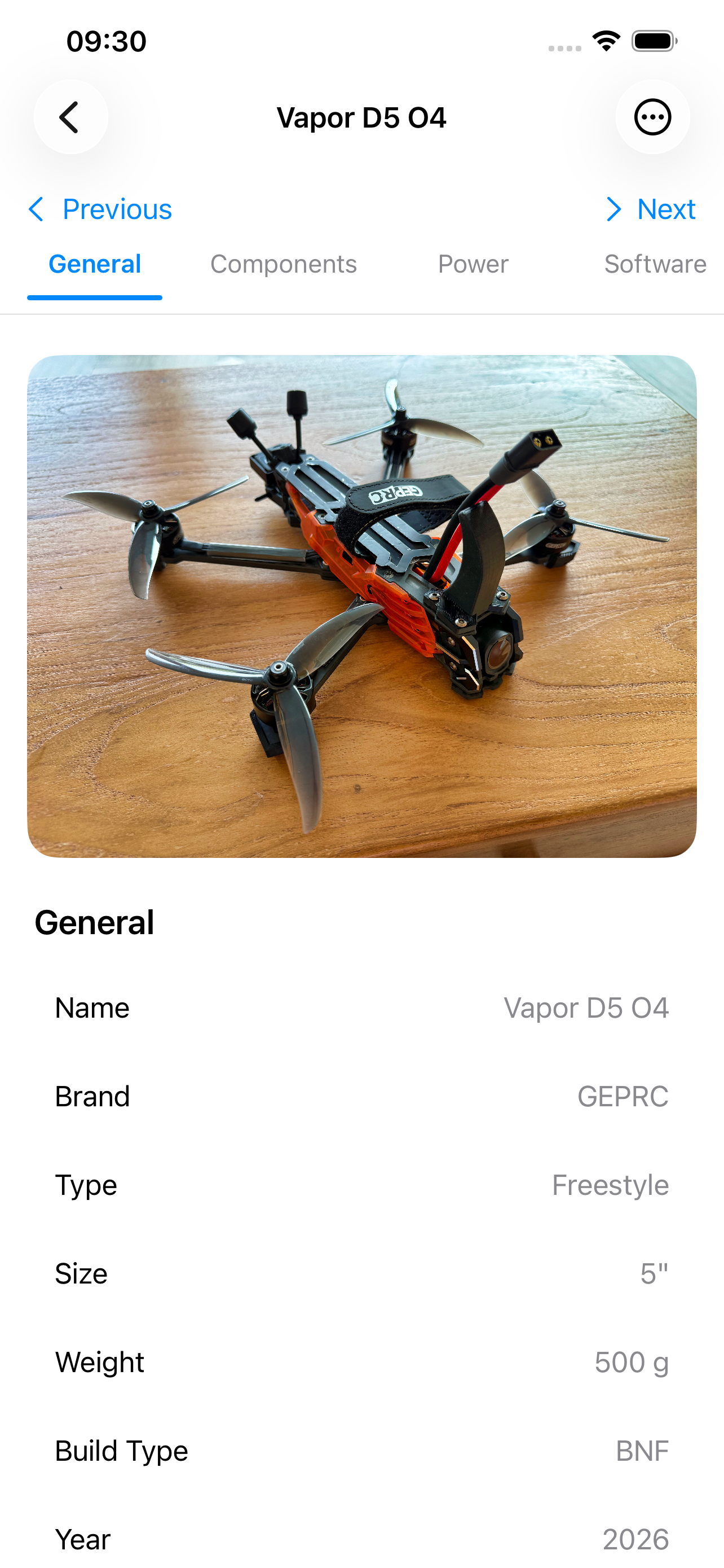 Detailed drone profile in FPV Fleet