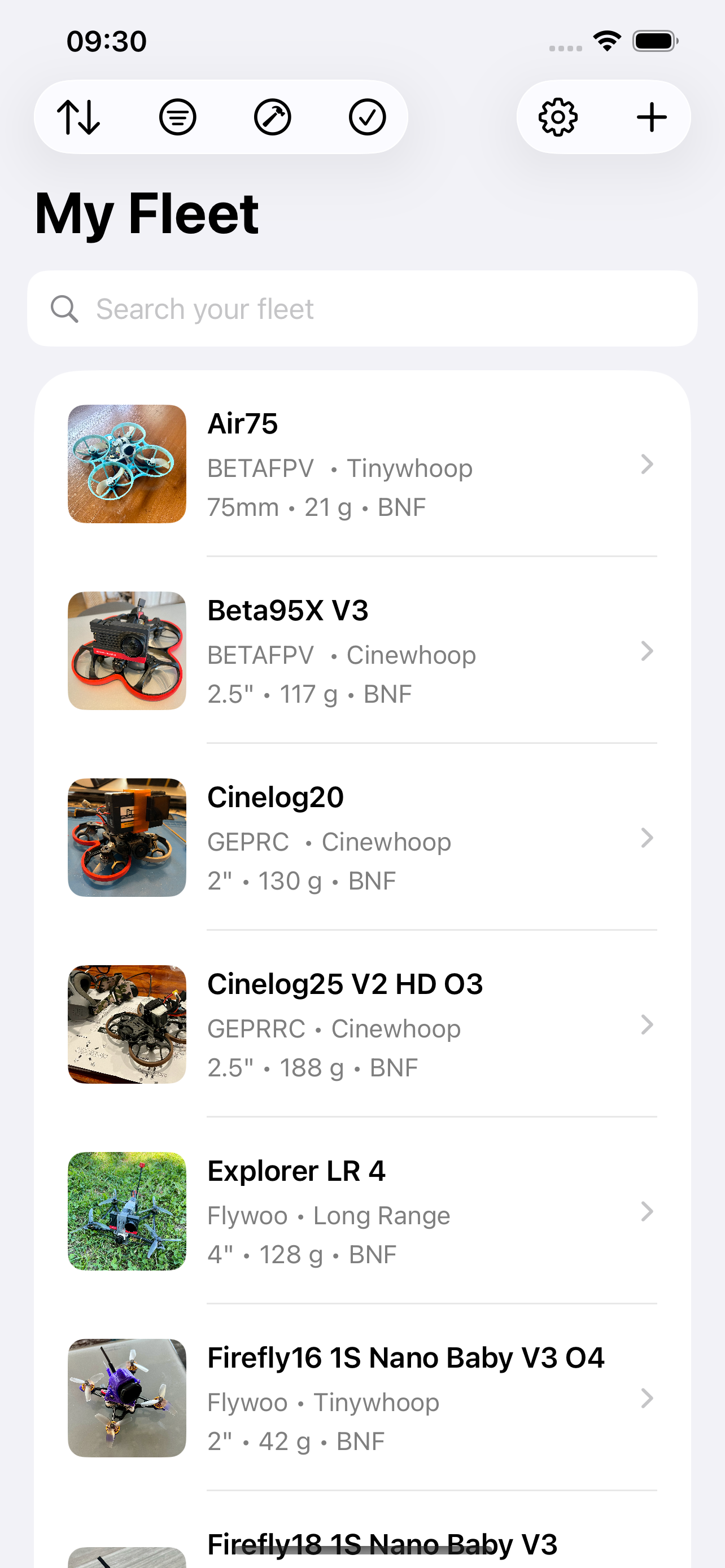 FPV Fleet My Fleet screen